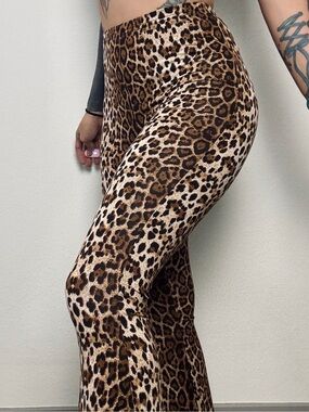 Leopard Print Flared Pants - Brown Animal Print size small